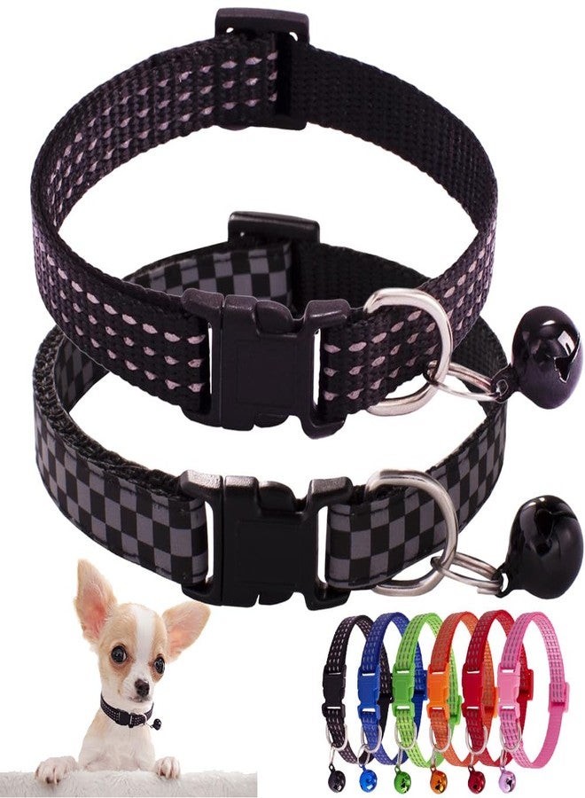Weimostar Black Puppy Collar with Bell, 2 Pack Reflective XS Cat Collars Adjustable Buckle for XXS Extra Small Tiny Female Boy Girl Pets Dogs Kitten Yorkie Teacup X-Small - Image 1